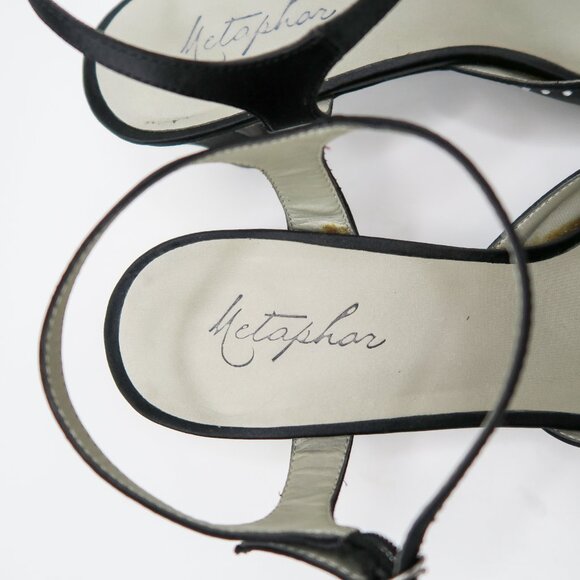 Vintage Y2K Metaphor Black Satin Rhinestone Heels - Picture 9 of 11